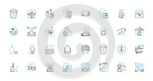 Environmental degradation linear icons set. Pollution, Deforestation, Erosion, Landfill, Overfishing, Acidification photo