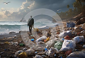 An environmental disaster on a beach