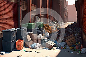 Environmental disaster. Garbage on streets of city