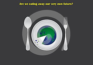 Environmental distruction concept with earth served on a plate to eat like a pizza