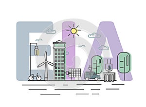 Environmental impact assessment, EIA. Assessment of the environmental consequences. Concept vector illustration in flat
