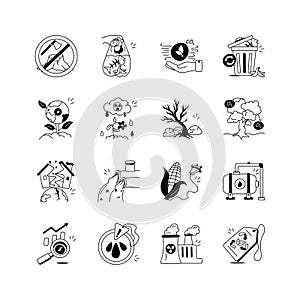 Environmental Issues and Sustainable Solutions Icon Set