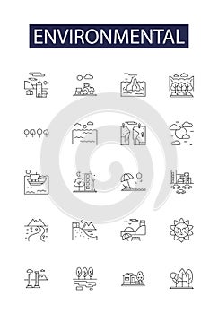 Environmental line vector icons and signs. sustainability, pollution, conservation, green, climate, nature, renewable