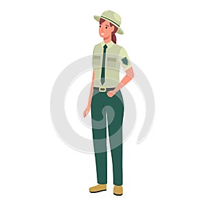 Environmental police female officer flat color vector character set
