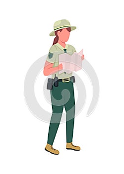 Environmental police female officer flat color vector faceless character