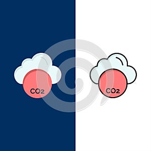 Environmental, Pollution, Co3, Industry  Icons. Flat and Line Filled Icon Set Vector Blue Background