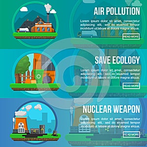 Environmental Pollution Colored Banner Set