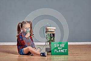 Environmental pollution, ecological disaster, nuclear war, post apocalypse concept. Care for future generations. Child in oxygen