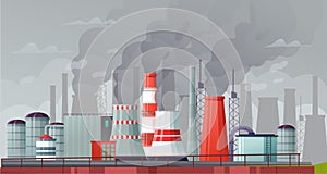 Environmental pollution  illustration. Air pollution, pollutant fog gas and industrial smog. Factories emitting smoke