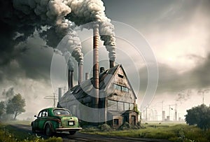 Environmental pollution. Industry metallurgical. Carbon Dioxide Pollution. Air pollution and emission ecology problem concept. Ai