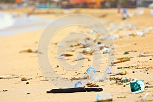 Environmental pollution on sandy beach
