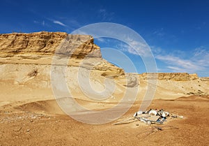 Environmental problem, garbage installation at the bottom of a sand career, Baikonur, Kazakhstan