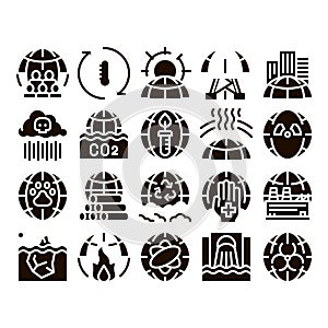 Environmental Problems Glyph Icons Set Vector