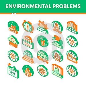 Environmental Problems Vector Isometric Icons Set