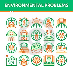 Environmental Problems Vector Thin Line Icons Set