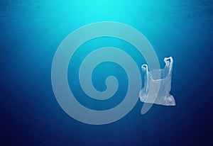 Environmental protection concept. Pollution by plastic bag in the ocean. Stop plastic bags in the oceans, seas, lakes and rivers.