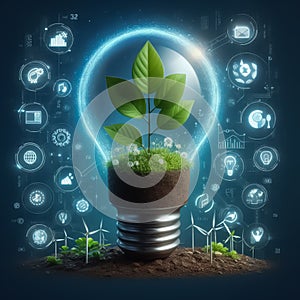 Environmental protection, renewable, sustainable energy source. Plant growing in a bulb concept