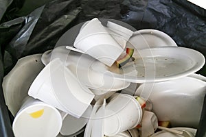 Environmental unfriendly disposed styrofoam plates and cups in g