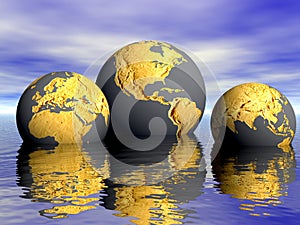 Environmental World Globe Set-Setting in Water Background-Save the Earth-World-Planet-Global