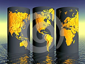 Environmental World Globe Set Setting in Water Background-Save the Earth-World-Planet-Global
