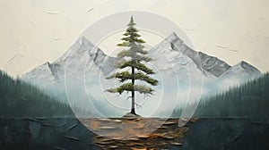 Environmentalism-inspired Painting: Tree On Mountain Top