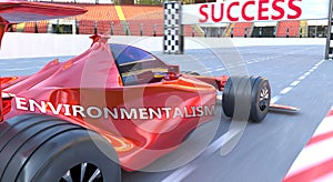 Environmentalism and success - pictured as word Environmentalism and a f1 car, to symbolize that Environmentalism can help