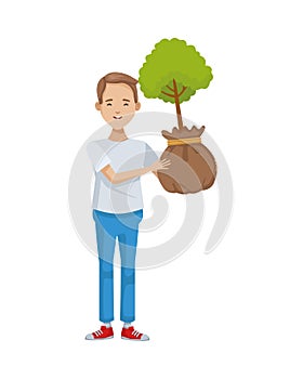 Environmentalist man with tree plant avatar character
