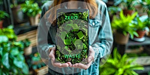 Environmentally Conscious Individual Engaging with Zero Waste Initiative on a Digital Interface for Sustainable Living