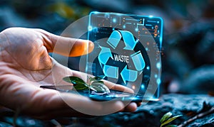 Environmentally Conscious Individual Engaging with Zero Waste Initiative on a Digital Interface for Sustainable Living