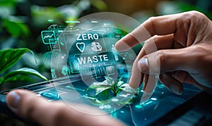 Environmentally Conscious Individual Engaging with Zero Waste Initiative on a Digital Interface for Sustainable Living