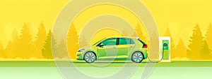 environmentally friendly electric drive, electric car charging, green energy, banner with copy space, made with