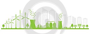 Environmentally friendly production. Silhouette of green city. Think green. Environment conservation. Sustainable