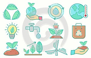 Environmentally related color line icon set Linear, ecology and nature icons in pastel colors Mark vector collection, outline,