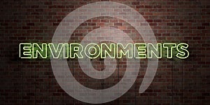 ENVIRONMENTS - fluorescent Neon tube Sign on brickwork - Front view - 3D rendered royalty free stock picture