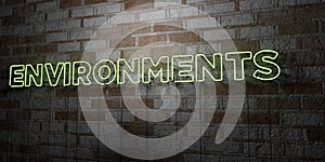 ENVIRONMENTS - Glowing Neon Sign on stonework wall - 3D rendered royalty free stock illustration