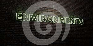 ENVIRONMENTS -Realistic Neon Sign on Brick Wall background - 3D rendered royalty free stock image