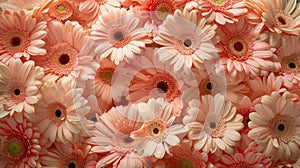 Envision a backdrop of lush gerbera flowers, each petal bathed in the gentle hues of peach fuzz, arranged to create a calming photo