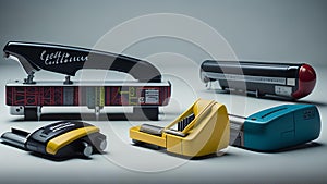 Envision a collection of various types of staplers