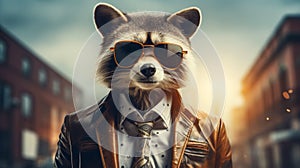 Envision a fashionable raccoon photo