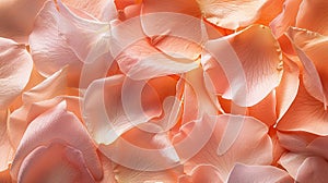 Envision a macroshot capturing the delicate texture of rose petals, each one tinted in a subtle peach fuzz color tone, creating a photo