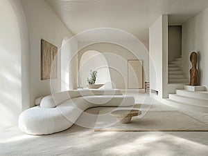Envision a room suffused with natural light and adorned with minimalist design elements, AI generated