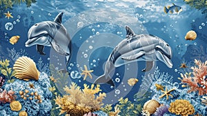 Envision yourself swimming with the dolphins in this Marine Life Motif look featuring a onepiece with a beautiful photo