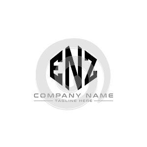 ENZ letter logo design with polygon shape. ENZ polygon and cube shape logo design. ENZ hexagon vector logo template white and