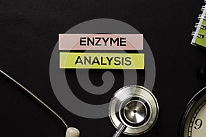 Enzyme Analysis on top view black table with blood sample and Healthcare/medical concept