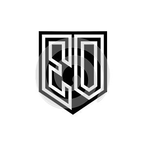 EO Logo monogram shield geometric white line inside black shield color design photo