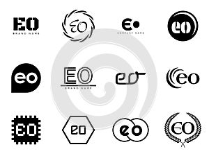 EO logo company template. Letter e and o logotype. Set different classic serif lettering and modern bold text with design elements photo