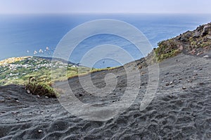 Eolian black sand on Stromboli island photo