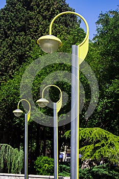 Eollow moderm lamp in the public park