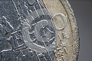 eon euro bimetal coin letters relief closeup