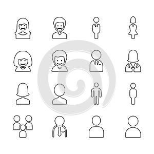 eople, human, stick man, avatar line icon set. Pixel perfect. Editable stroke vector. Isolated at white background. Easy to crop i